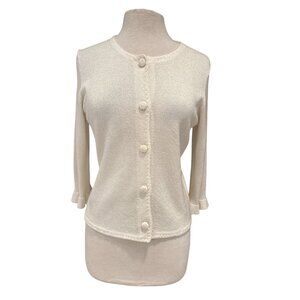 Vintage inspired Michael Simon Ivory Textured Knit Cardigan With 3/4 Sleeves & B
